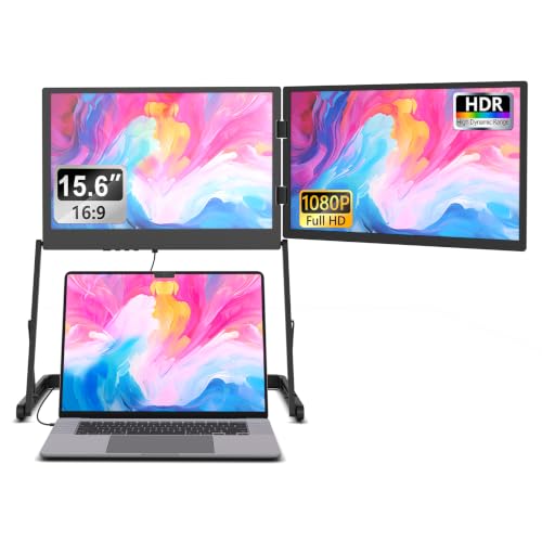 DuoCreate FHD 15.6" Triple Portable Monitor Extender for Laptop | 2×15.6" 1920×1080 IPS | 360° Rotation | USB-C & HDMI | Aluminum Alloy Foldable Stand | Eye Care | for 13-18.5" Mac & Windows