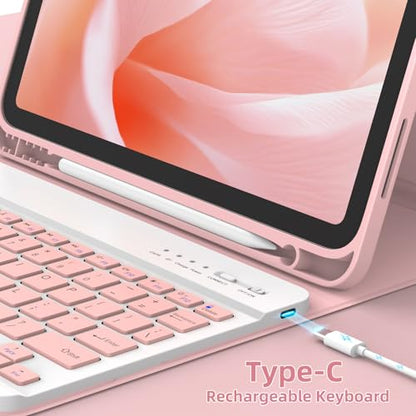 KBCASE for iPad Air 11 inch (M4/M3/M2) Case with Keyboard, Light Pink | Keyboard Case for iPad Air 5th/Air 4th/Pro 11 2018, Detachable Wireless Keyboard, Pencil Holder - color: Light Pink