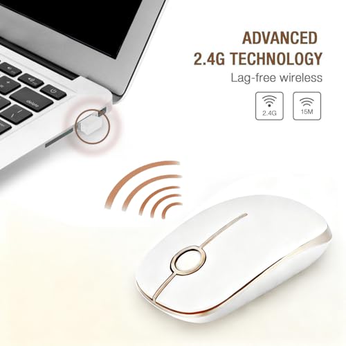 Unipows Wireless Mouse-2.4G Slim Portable Computer Mouse, White Gold | Nano Receiver, Less Noise Mobile Optical Mice for Notebook, PC, Laptop, Desktop - color: White and Gold