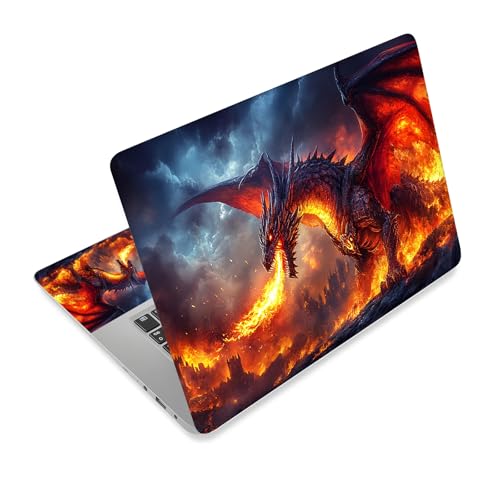 Universal Laptop Skin Sticker Decal,15.6 Inch Laptop Vinyl Cover for 13" 14" 15.6" Laptop,Scratch-Resistant Waterproof Protector Wrap,Reusable with Wrist Pads,Fiery Dragon - color: Fiery Dragon