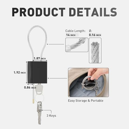Cable Padlock Free Adjustable Lock 3 Keys, 1.15ft/0.35m Black | Steel Cable 1/6"(4mm)Diameter, Lock & Secure, Weatherproof for Bikes, Lockers, Gate, Fence, Shed, Outdoor Equipment etc - color: Black-1.15ft(0.35m)