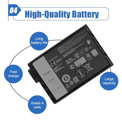 51Wh 7WNW1 Laptop Battery Compatible with Dell Latitude 5424 5420 7424 Rugged Extreme P85G P86G P137G001 P137G002 P85G001 P86G001 Series DMF8C 0DMF8C GK3D3 07WNW1 11.4V 4342mAh - size: 5.1*3.38*0.59 inch 7WNW1