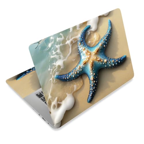 Laptop Skin Sticker Decal for 12 13 13.3 14 15 15.6 in, Universal Vinyl Waterresistant Protector Cover for Notebook PC Netbook, Computer Decor for Women Girls Blue Starfish on Beach - color: Blue Starfish on Beach