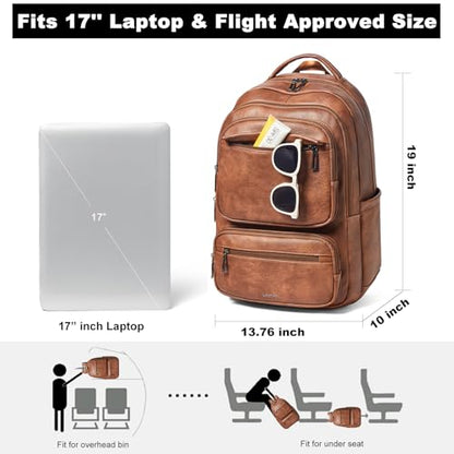 Backpack For Women Men Vegan Leather Backpack Purse Shoulder Bookbag 16 15.6 15 Inch Laptop Bag Handbags For Travel Work College Large Brown - color: Brown