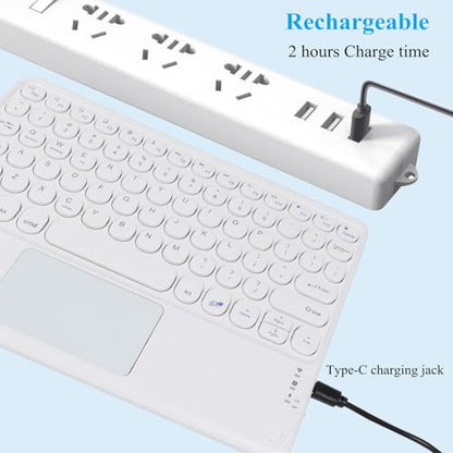 Wireless Bluetooth Keyboard with Touchpad 10inch Portable Rechargeable Slim Keyboard for iPad Pro/iPad Air/iPad 9.7/iPad 10.2/iPad mini and Other iOS Android Windows Devices(White) - color: white