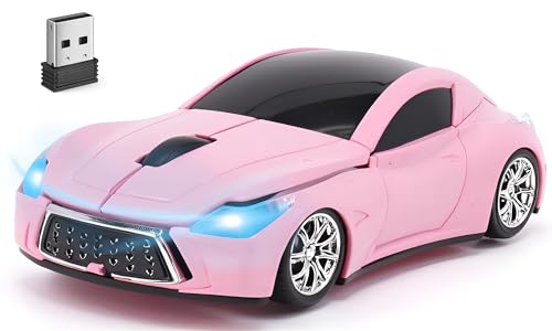 Wireless Mouse Cute Sport Pink Car Mice,Small Portable Lightweight Optical Cool Girly Mice, Fun Home Office School Gift for Boy Girl Men Women Kids Mom Dad,USB Mouse for PC Laptop Computer MacBook - color: Pink