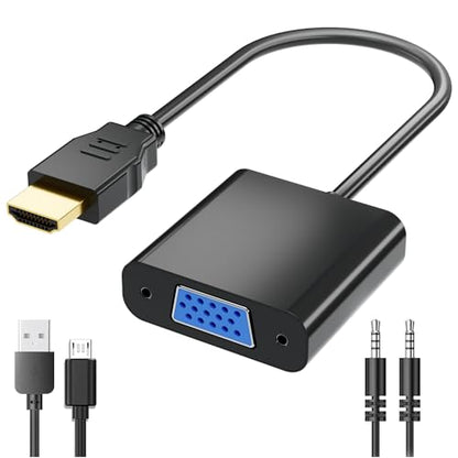 PANPEO HDMI to VGA, Gold-Plated HDMI to VGA Adapter (Male to Female) Contain 3.5mm Audio Port and Power Supply Port Computer, Desktop,Laptop,PC,Monitor,Projector,HDTV,Roku,Xbox,Support 4K 1080P