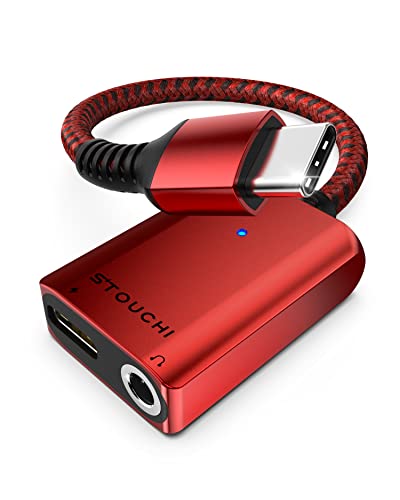 Stouchi USB C to 3.5mm Headphone and Charger Adapter, 2 in 1 USB-C to Aux Audio Jack with 30W Safe Fast Charging Hi-res DAC Compatible with iPhone 17 16 15, Galaxy S25/S24/S23/S22/S21, Pixel 6/5 (Red) - color: Red