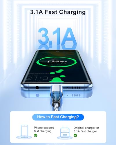 ANDTOBO USB to USB C Cable, (3 Pack) 3.1A USB to USB C Fast Charging Nylon Braided USB C Cable for iPhone 17 Pro Max/17 Air/16 15 Pro Max Plus, Galaxy S21 S22 S23 S20 S10 Note 20, Pixel 7-3.3FT - size: 1M+1M+1M
