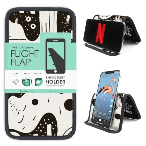 Airplane Phone Holder - Foldable Phone Stand for Plane Travel | Aluminum Build, 9 x 5 in. Boho Black, Tabletop Mount Desk, Plane Tray Seat back, Treadmill, Fits iPhone Cell Phone - color: Boho Black, size: Large