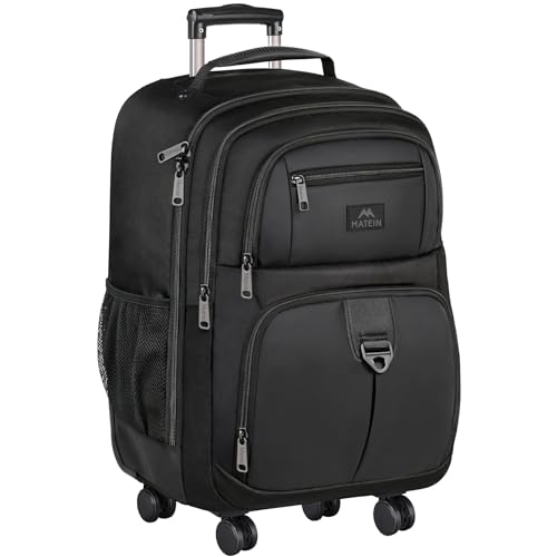 MATEIN Rolling Backpack with 4 Wheels, 17 inch Spinner Backpack for Men | Water Resisatnt Large Busines Travel Wheeled Bag, Airline Approved Roller Carry on Luggage Suitcase Bag, Black - color: Black, size: 17 inch