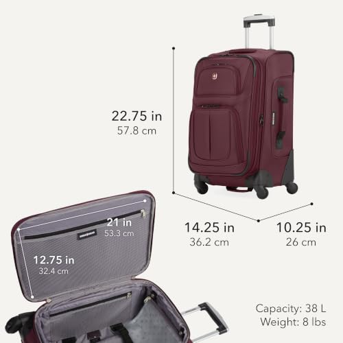 SWISSGEAR Sion 2-Piece Travel Set, Softside Expandable Carry-On Spinner Bundled with 1900 ScanSmart 17" Laptop Backpack with RFID Blocking & Tech Organization, Merlot - color: Merlot, size: 2-Piece Set (Carry-On/Backpack)