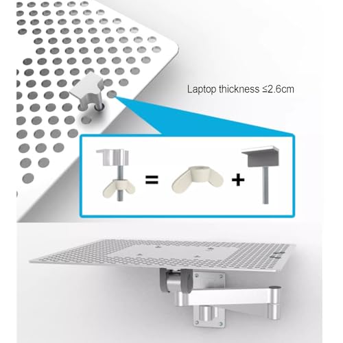 Laptop Wall Mount, Adjustable Laptop Holder with Mouse Tray, Vented Cooling Platform, Full Motion Articulating Notebook Tray, Weight Capacity 8KG, for Office, Workstation