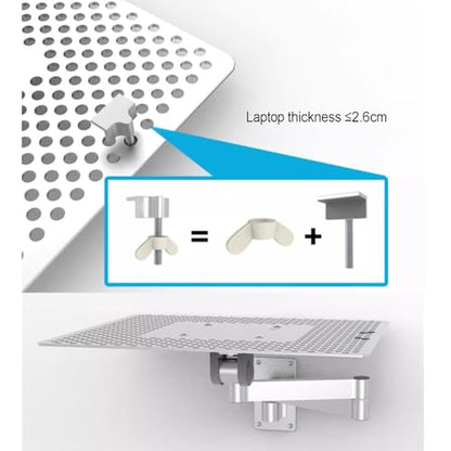 Laptop Wall Mount, Adjustable Laptop Holder with Mouse Tray, Vented Cooling Platform, Full Motion Articulating Notebook Tray, Weight Capacity 8KG, for Office, Workstation