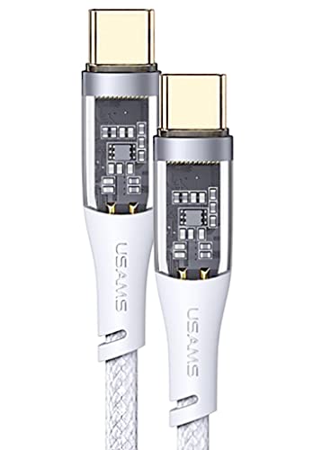 USAMS 100W USB C to USB C Cable 4ft, Type C Charger 5A Fast Charging Cable, USBC to USBC Cord Compatible with MacBook Pro 2021, iPad Pro 2021, iPad Air 5, Samsung Galaxy,Pixel, Switch (White)