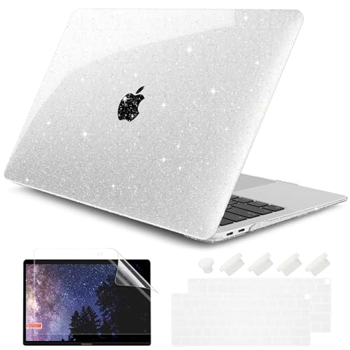 DONGKE for MacBook Air 13 inch Case 2021-2018 Release A2337 M1 A2179 A1932, Bling Plastic Hard Shell Case & Keyboard Cover Only Compatible with MacBook Air 13 inch Retina Fits Touch ID, Sparkly Clear - color: Sparkly Clear