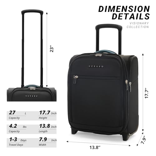 Verage Underseat Carry On Luggage with Wheels,16-Inch,Black | Personal Item Bag,Airline Approved, Laptop Compartment, USB Charging Port - color: Black, size: 16-Inch Rolling Underseat
