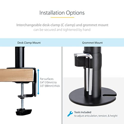 StarTech Laptop Desk Mount up to 34in, 9.9lb/4.5kg (A-Laptop-Desk-Mount) | VESA Monitor Mount for Displays up to 34" (17.6lb/8kg) or Laptops up to 9.9lb (4.5kg), Articulating Arm Tray, Clamp/Grommet - style: Single