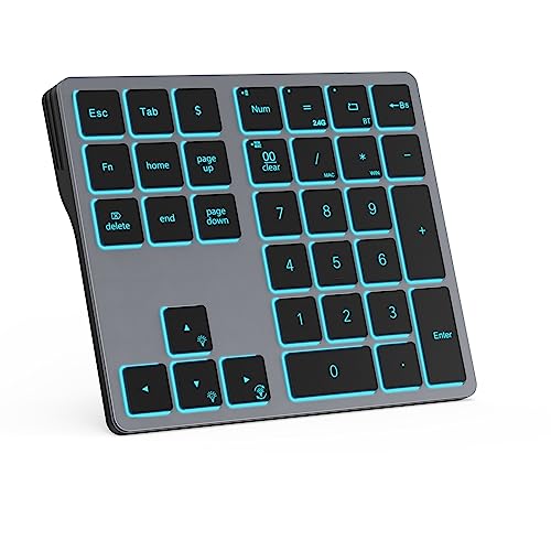 Doohoeek Bluetooth & 2.4G USB Wireless Numeric Keypad for Laptops, PC Computers Macbooks & Tablets, Dual Mode Number pad 34 Keys with 7-Color Backlit for Windows, MacOS & iOS, Gray - size: Bluetooth & 2.4G USB Dual Mode