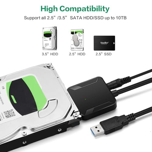 SATA to USB 3.0 Adapter for 3.5 2.5 SSD HDD Hard Drive Reader Data Transfer | External Hard Drive Converter for Data Transfer with 12V/2A Power Adapter Compatible with SATA I/II/III Drives