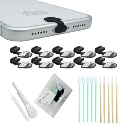 USB C Dust Plugs, 10 Pack Anti-Lost USB Type C Port Covers with Cleaning Kit for iPhone 15/16/17, Samsung, Pixel, MacBook, Android Phones-ompatible with All Phone Cases