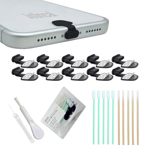 USB C Dust Plugs, 10 Pack Anti-Lost USB Type C Port Covers with Cleaning Kit for iPhone 15/16/17, Samsung, Pixel, MacBook, Android Phones-ompatible with All Phone Cases