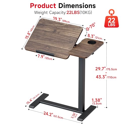 Okin Overbed Bedside Table with Wheels, Adjustable Medical Tilt Top Hospital Bed Table Over The Bed, Rolling Desk Mobile Standing Desk for Hospital Home Use (Walnut) - color: Walnut