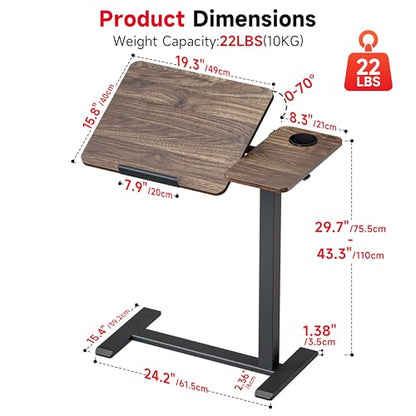 Okin Overbed Bedside Table with Wheels, Adjustable Medical Tilt Top Hospital Bed Table Over The Bed, Rolling Desk Mobile Standing Desk for Hospital Home Use (Walnut) - color: Walnut
