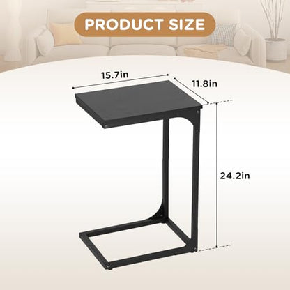 PayLessHere C Shaped End Table with Adjustable Feet,Small Side Table for Couch,Sofa Table with Metal Frame for Living Room,Bedroom,Bedside,Black - color: Black