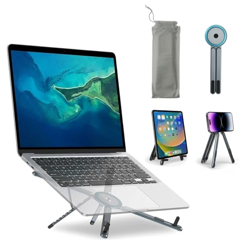 Portable Laptop Stand for Desk, Foldable Adjustable with Phone Holder, Aluminum Laptop Stand for 10–16Inch 4–13Inch Tablets,Grey - color: Grey