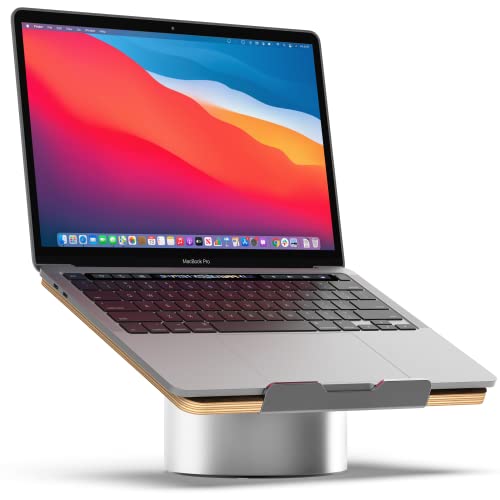 HumanCentric Laptop Riser for Desk in Black Walnut Wood Top and Space Gray Aluminum Base, Compatible with MacBook and Other Laptops Up to 16 Inches, Ergonomic Computer Holder, 25-Degree Angle Tilt - color: Black Walnut