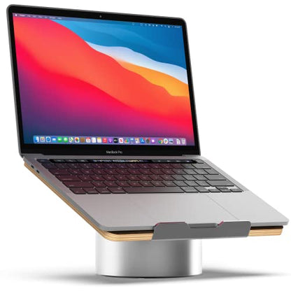HumanCentric Laptop Riser for Desk in Black Walnut Wood Top and Space Gray Aluminum Base, Compatible with MacBook and Other Laptops Up to 16 Inches, Ergonomic Computer Holder, 25-Degree Angle Tilt - color: Black Walnut