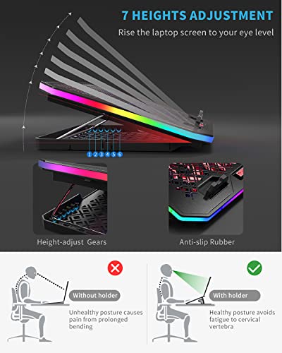 Laptop Cooling Pad, KeiBn RGB Lights Laptop Cooler 6 Fans for 15.6-17.3 Inch Laptops, 7 Height Stands, 10 Modes Light, 2 USB Ports, Desk or Lap Use (A8,Red) - size: A8-Red