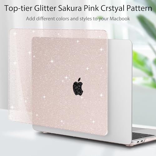 May Chen Compatible with MacBook Air 13 inch Case 2021 2020 2019 2018 Release Models: M1 A2337 A2179 A1932, Plastic Hard Shell Case for Mac Air 13 inch with Retina Fits Touch ID, Sakura Pink Glitter - color: Sakura Pink Glitter