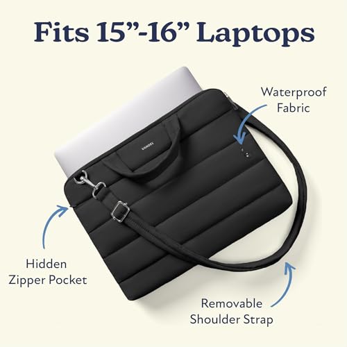 Vandel 15-16 inch Laptop Carrying Case Sleeve w. Strap, Shoulder Bag Handle | Fits Macbook Air 15, Macbook Pro 16 Carrying Case, 16 in Laptop Computer Bag for Women,15.6 in HP, Dell Messenger - color: 4. Black, size: 15-16 Inch