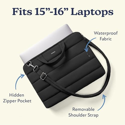 Vandel 15-16 inch Laptop Carrying Case Sleeve w. Strap, Shoulder Bag Handle | Fits Macbook Air 15, Macbook Pro 16 Carrying Case, 16 in Laptop Computer Bag for Women,15.6 in HP, Dell Messenger - color: 4. Black, size: 15-16 Inch