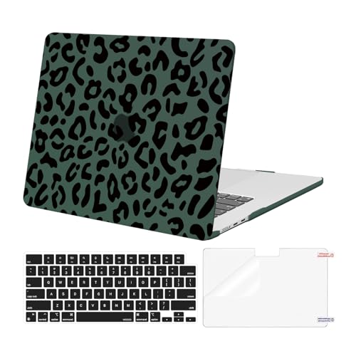 MOSISO Compatible with MacBook Air 15 inch Case M5 M4 M3 M2, Green | Protective Leopard Grain Hard Shell&Keyboard Cover&Screen Protector for MacBook Air 15.3 inch A3241 A3114 A2941 2026-2023 - color: Green