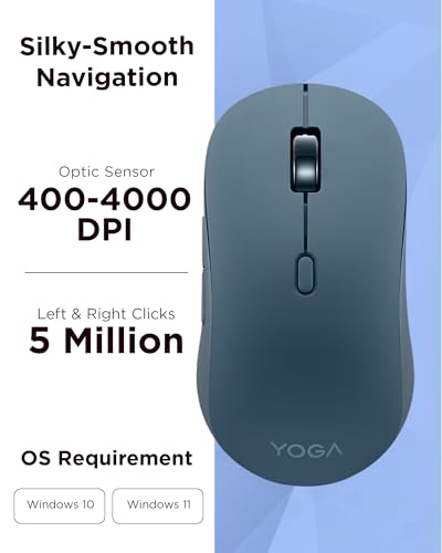 Lenovo Yoga Bluetooth Silent Mouse, 3 Level DPI Adjustment, 36 Month Battery Life, Bluetooth 5.3, 3 Device Paring, Whisper Quiet, Programmable Buttons, Smooth Finish, Tidal Teal - color: Tidal Teal