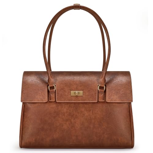 LOVEVOOK Laptop Bag for Women Work Tote Messenger Bag Waterproof Business Office Professional Handbag Shoulder Bag - color: Retro Brown, size: 17.3 inch