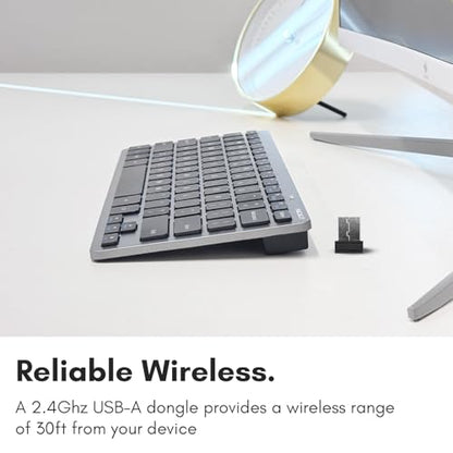 Macally Small Wireless Keyboard | Mini Keyboard for PC - Slim, Quiet & Portable for Laptop, Desktop PC, Surface, Chromebook - Space Gray - color: Space Gray
