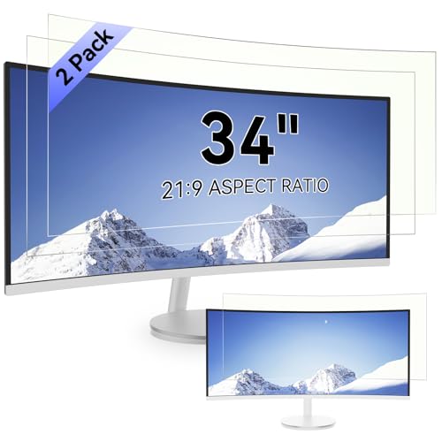 [2-Pack] 34 Inch Computer Blue Light Blocking Screen Protector for 21:9 Widescreen Curved Monitor, Anti Glare Anti-UV Eye Protection Desktop PC LED Monitor Filter, Removable Anti-Scratch Film 34in - size: 34 Inch - 21:9 Aspect Ratio