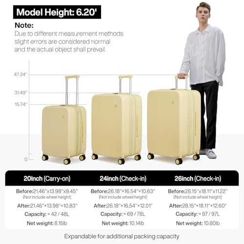 mixi 20 Inch Large Expandable Carry on Luggage Suitcase with Spinner Wheels, Hardside Rolling Travel Suitcase PC with TSA Lock, Lark Yellow - color: Lark Yellow, size: 20in Expandable