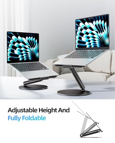 LULULOOK Laptop Stand for Desk, Full Aluminum Computer Stand, 360 Rotating Adjustable Laptop Riser, Foldable MacBook Holder Compatible with MacBook Pro/Air, Dell, HP, and 10-17inch Laptops (Black)