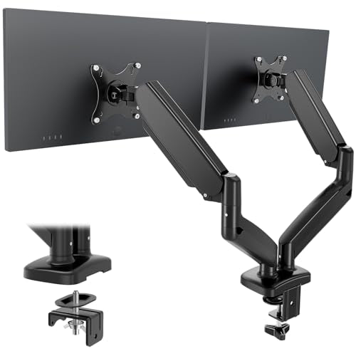 OLIXIS Dual Monitor Stand for Desk, Gas Spring Monitor Arm for 2 Monitors Max 32 Inches, Fully Adjustable Double Mount, VESA Mount with C-Clamp/Grommet Base, Holds Screen 17.6 lbs - color: Inky, size: Dual Arm