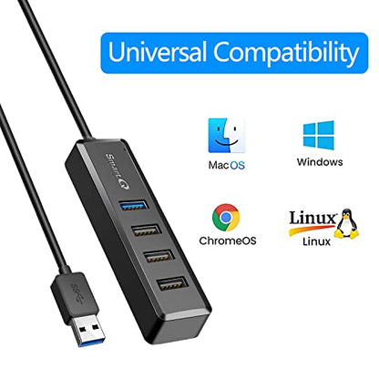 SmartQ 4-Port Hub - 1 USB 3.0 + 3 USB 2.0 Ports for MacBook, Mac Pro, Mac mini, iMac, Surface Pro, XPS, PC, Flash Drive, Mobile HDD, Laptop Extension Cable - size: 2 ft, style: USB A - Lite