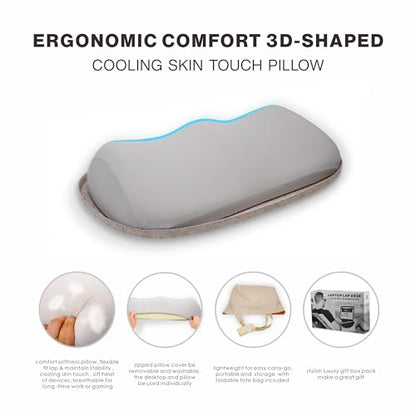 Welaxy Laptop Lap Desk Portable Large Workspace LapDesk for Bed Home Office fits up to 17 Inch Laptop MacBook Chromebook Tablet Lightweight Tray Table with Ergonomic 3D Pillow (Oatmeal) - color: Oatmeal