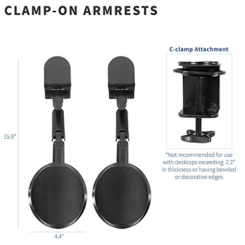 VIVO 2 Pack Clamp-on Adjustable Armrests, Universal Desk Cradle 360° Rotating Elbow Platform, Arm Support Steel Base Table Extension, Black, MOUNT-ARM02P