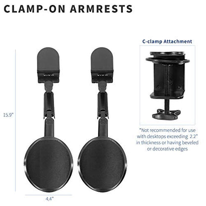 VIVO 2 Pack Clamp-on Adjustable Armrests, Universal Desk Cradle 360° Rotating Elbow Platform, Arm Support Steel Base Table Extension, Black, MOUNT-ARM02P