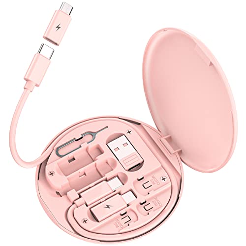 Multi USB Charging Adapter Cable Kit, USB C to iOS Adapter for Travel , Conversion Set A & Type C to Male Micro /Type C/iOS Device, Data Transfer, Card Storage, Tray Eject Pin, Phone Holder (pink) - color: pink