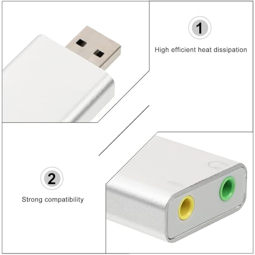 BESPORTBLE Channel External USB Sound Card with Microphone and Headphone Jack Aluminum Alloy USB Audio Adapter for Laptop Plug and Play No Driver Needed Dynamic Surround Sound